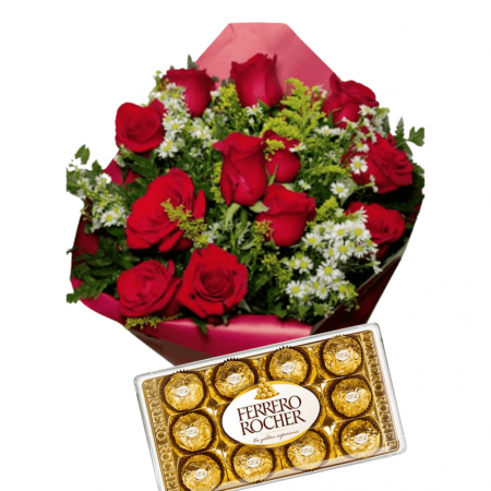 Ramalhete  12 rosas Importadas Com Ferrero